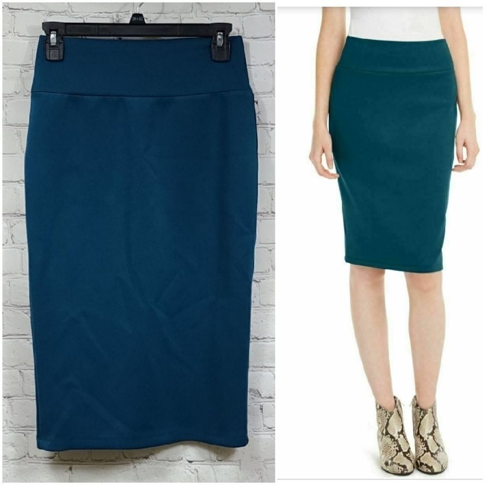 Macy's INC Women's Teal Straight Pull-on Scuba Stretchy Fitted Pencil Skirt Midi